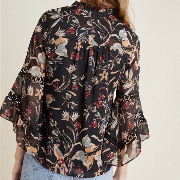 DR2 Floral Bell Sleeve Peasant Blouse Top - Picture 2 of 9